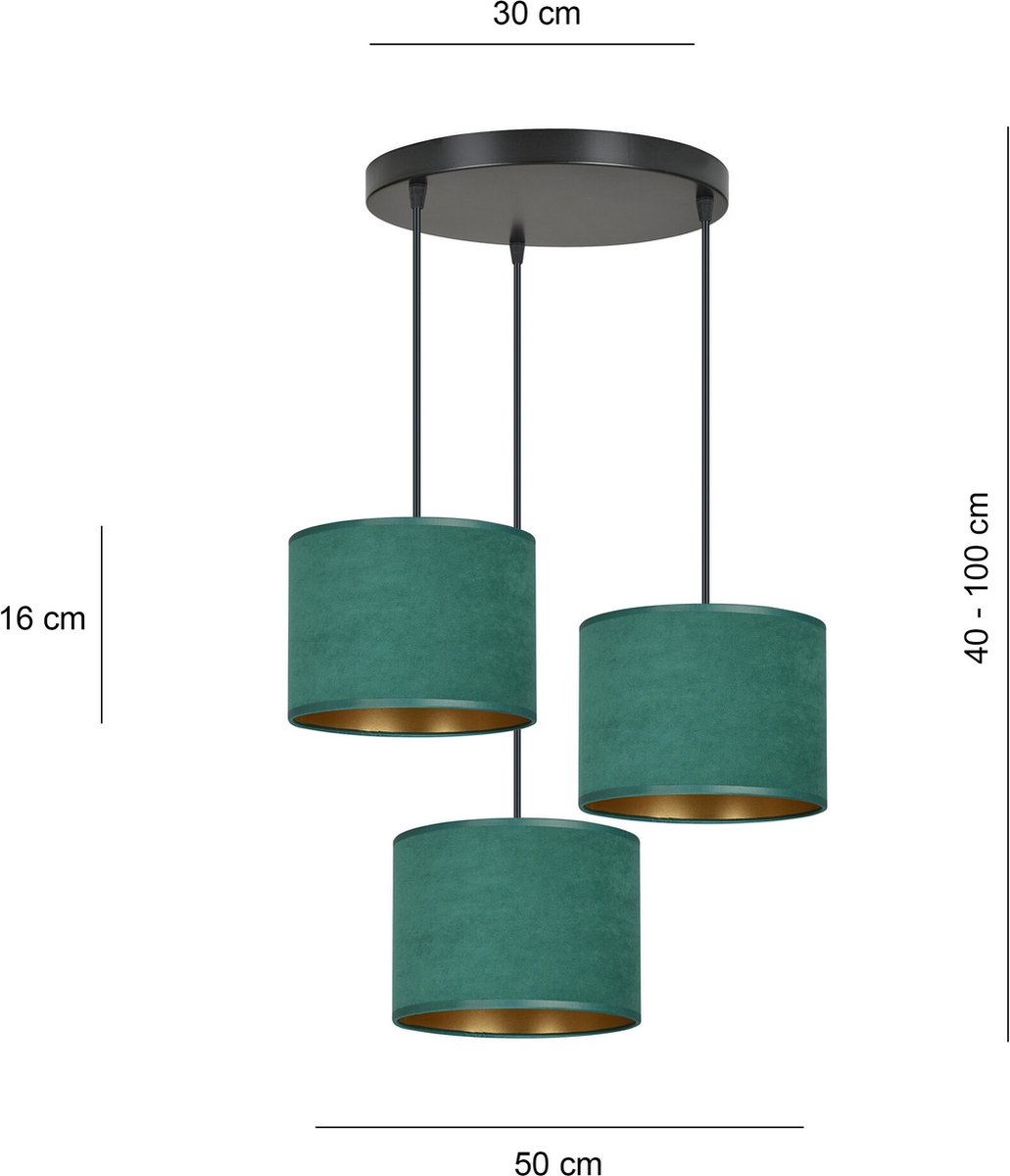 Emibig Fredensborg 3 lamps hanglamp groen rond kappen 3x E27 - Perfect voor sfeervolle verlichting in elke ruimte