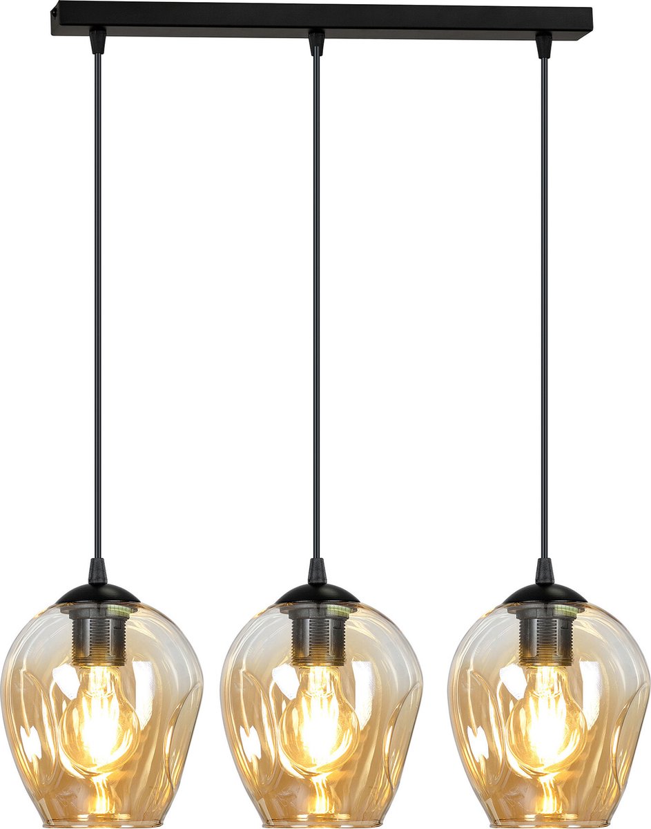 Emibig Nokia lange 3L amber glas hanglamp 3x E27 - Perfecte verlichting voor elke ruimte