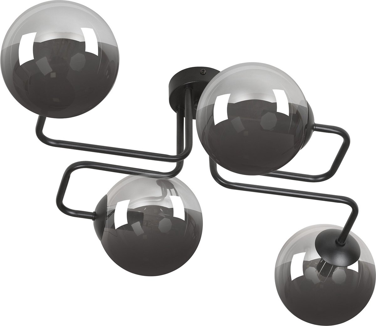 Emibig Kangasala speelse 4L plafondlamp zwart met gerookte glas bollen E14 - Perfecte verlichting voor elke ruimte
