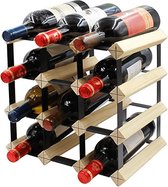 Vinata Cervo wijnrek - blank - 12 flessen - wijnrekken - flessenrek - wijnrek hout metaal - wijnrek staand - wijn rek - wijnrek stapelbaar - wijnfleshouder - flessen rek