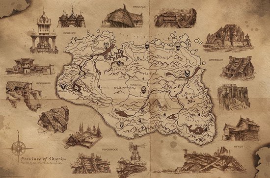 Poster Skyrim Illustrated Map 91,5x61cm