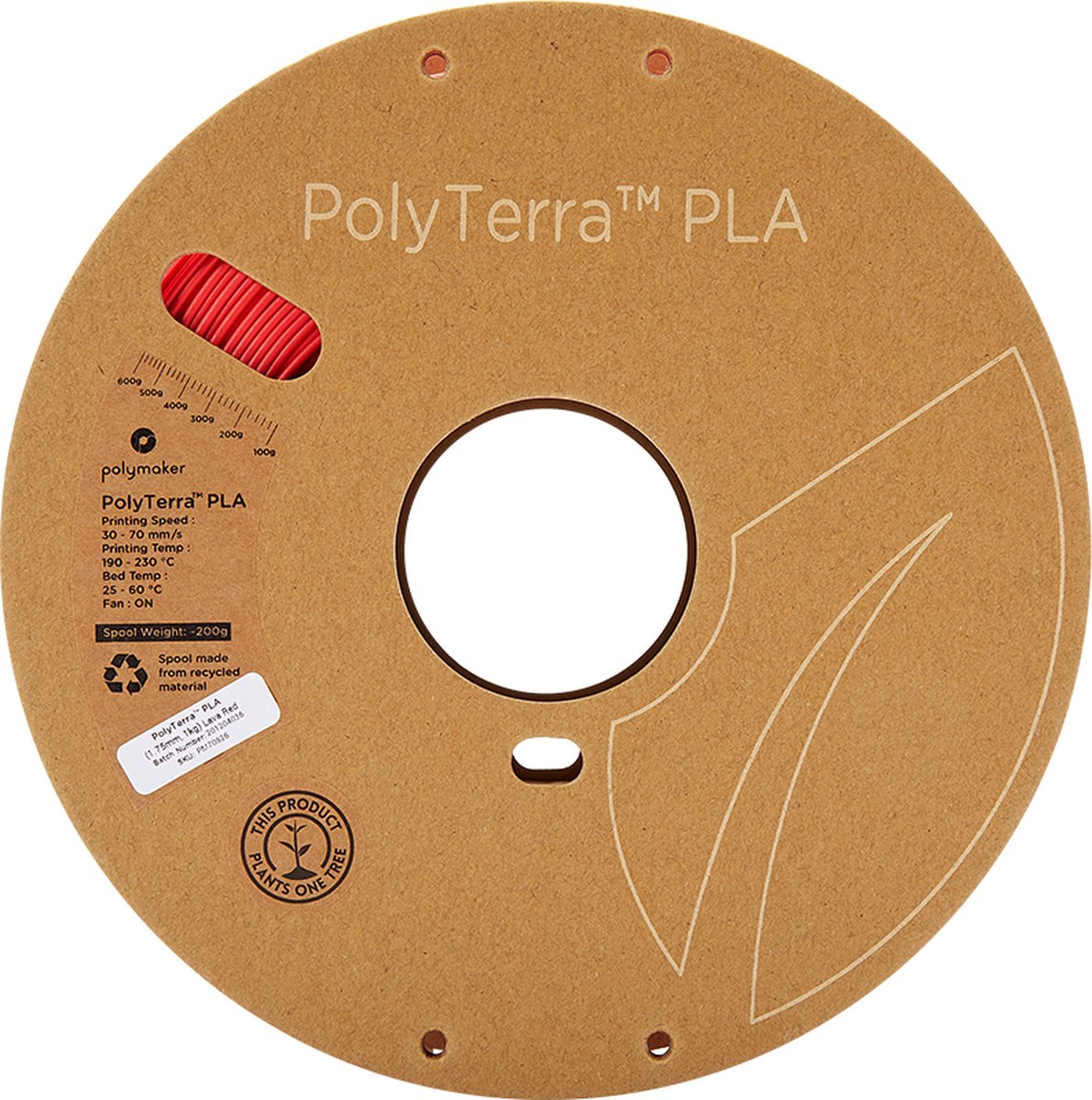 Polymaker Polyterra PLA filament 1.75 mm - 1 kg - Lava Red — afbeelding 4