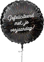 Folieballon Gefeliciteerd met je verjaardag! - 45cm doorsnee - zwart - voor helium of lucht