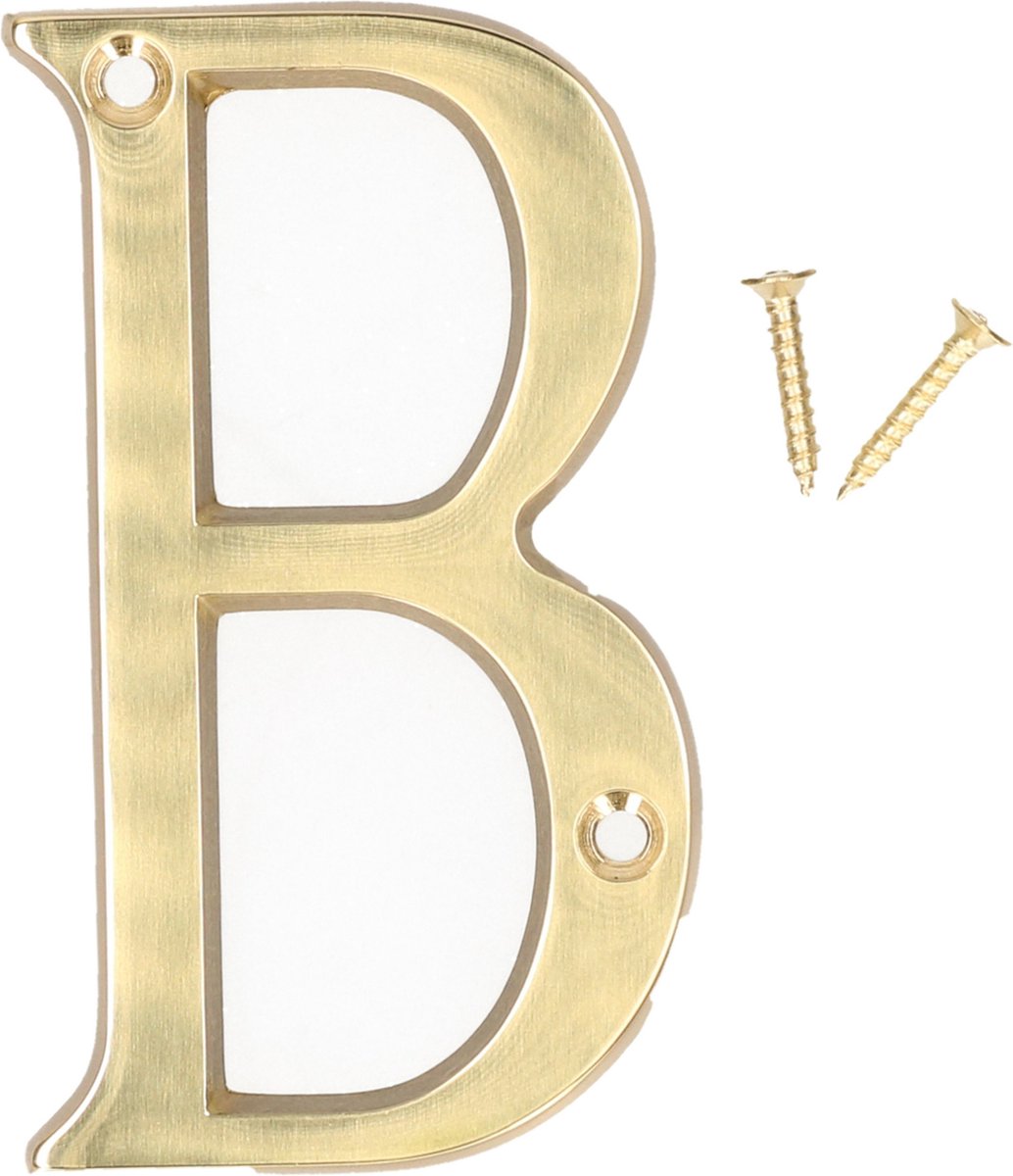 AMIG Huisnummer/letter B - massief messing - 10cm - incl. bijpassende schroeven - gepolijst - goudkleur