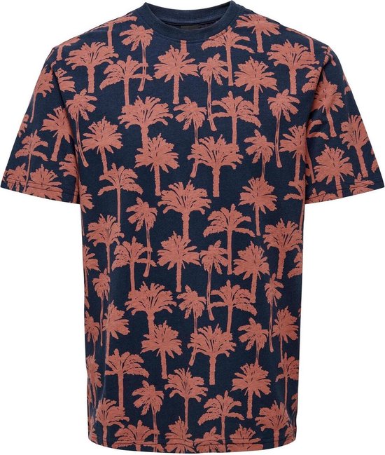 Only & Sons T-shirt Onskylen Reg Linen Palm Aop Ss Tee 22028758 Dusty Cedar Mannen Maat - L