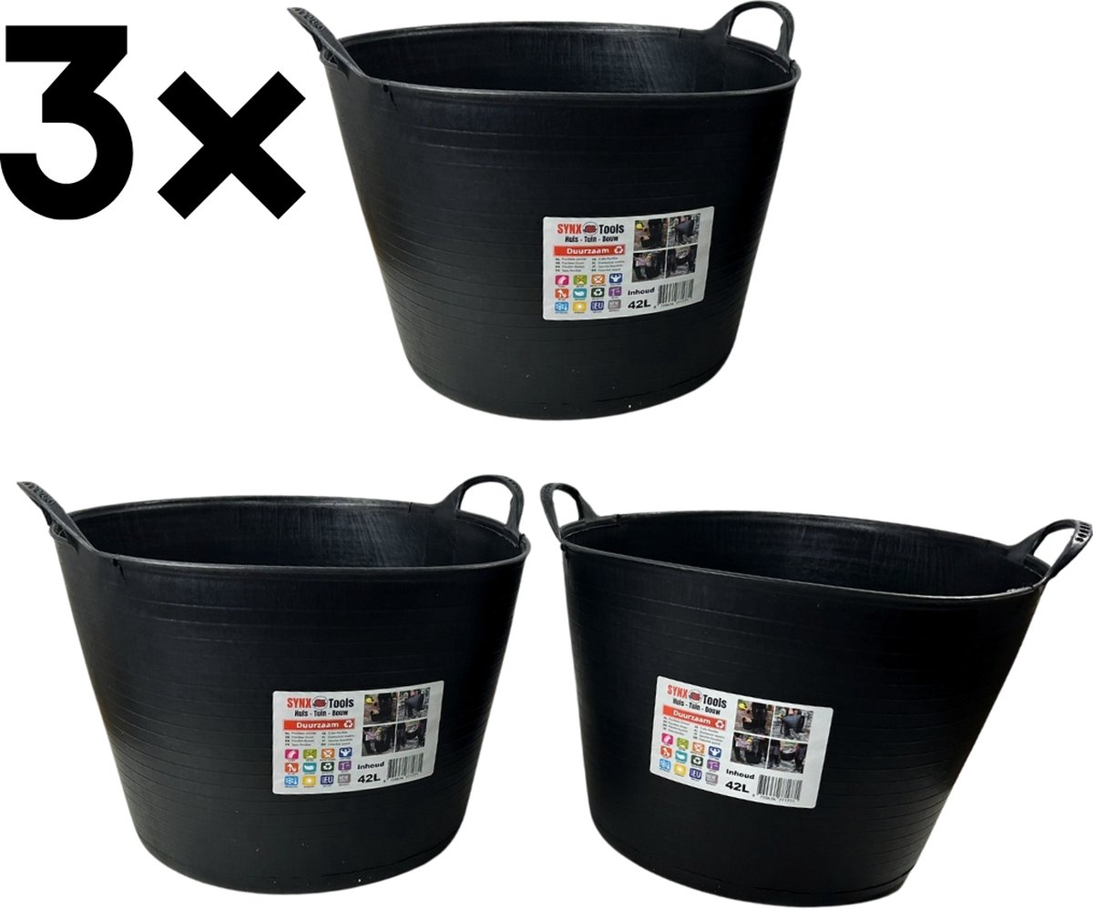 Goedkoopste Synx Tools 3x Flexibele kuip emmer 42L - Opbergmanden - flexibele wasmand - flexibele emmer - Flex tub
