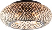 Rotan plafondlamp | 4 lichts | Ø 50cm | naturel / zwart | hout / metaal | woonkamer / eettafel lamp | modern / landelijk design