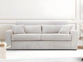 Express-driezitsslaapbank van beige ribfluweel - Bed met brede latten 140 cm - Matras 18 cm - MONDOVI L 194 cm x H 90 cm x D 96 cm