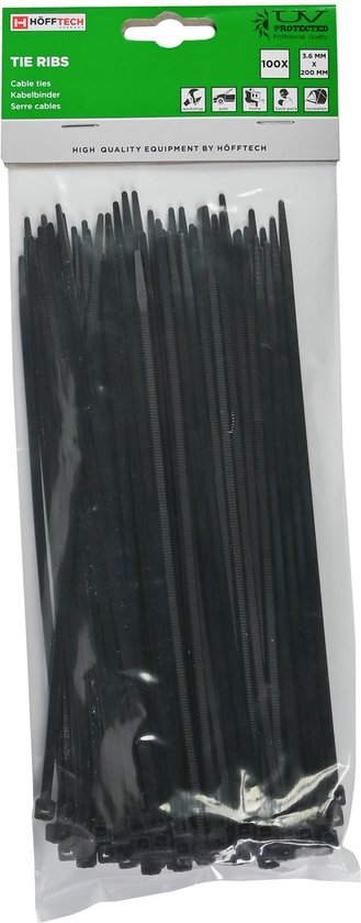 Hofftech Tie Ribs 3.6 x 200 mm Zwart - 100 stuks - Hofftech