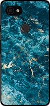 Smartphonica Telefoonhoesje voor Google Pixel 2 XL met marmer opdruk - TPU backcover case marble design - Blauw Goud / Back Cover geschikt voor Google Pixel 2 XL