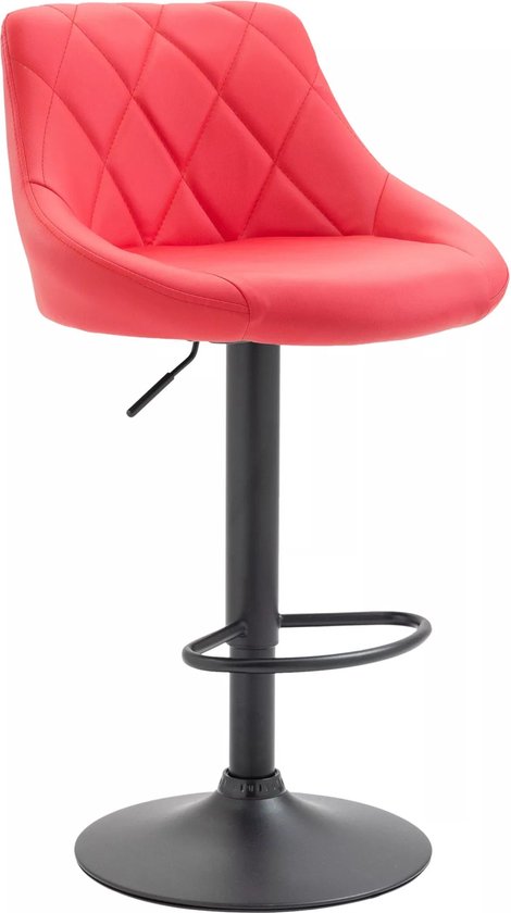 In And OutdoorMatch Leren barkruk Larry - Rood zwart - Zithoogte 60-81 cm - Ergonomische barstoelen - In hoogte verstelbaar - Set van 1 - Met rugleuning - Voor keuken en bar