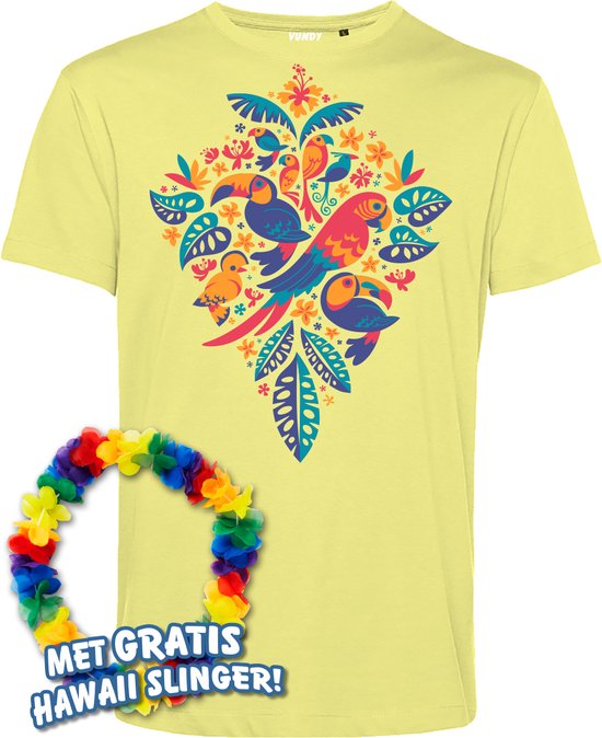 T-shirt Tropicana Birds | Toppers in Concert 2024 | Club Tropicana | Hawaii Shirt | Ibiza Kleding | Lichtgeel | maat XXL