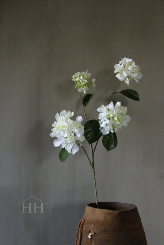 Kunstbloem - Hortensia - wit - 80 cm - Hydrangea - zijdebloemen - nepbloemen - witte kunstbloemen