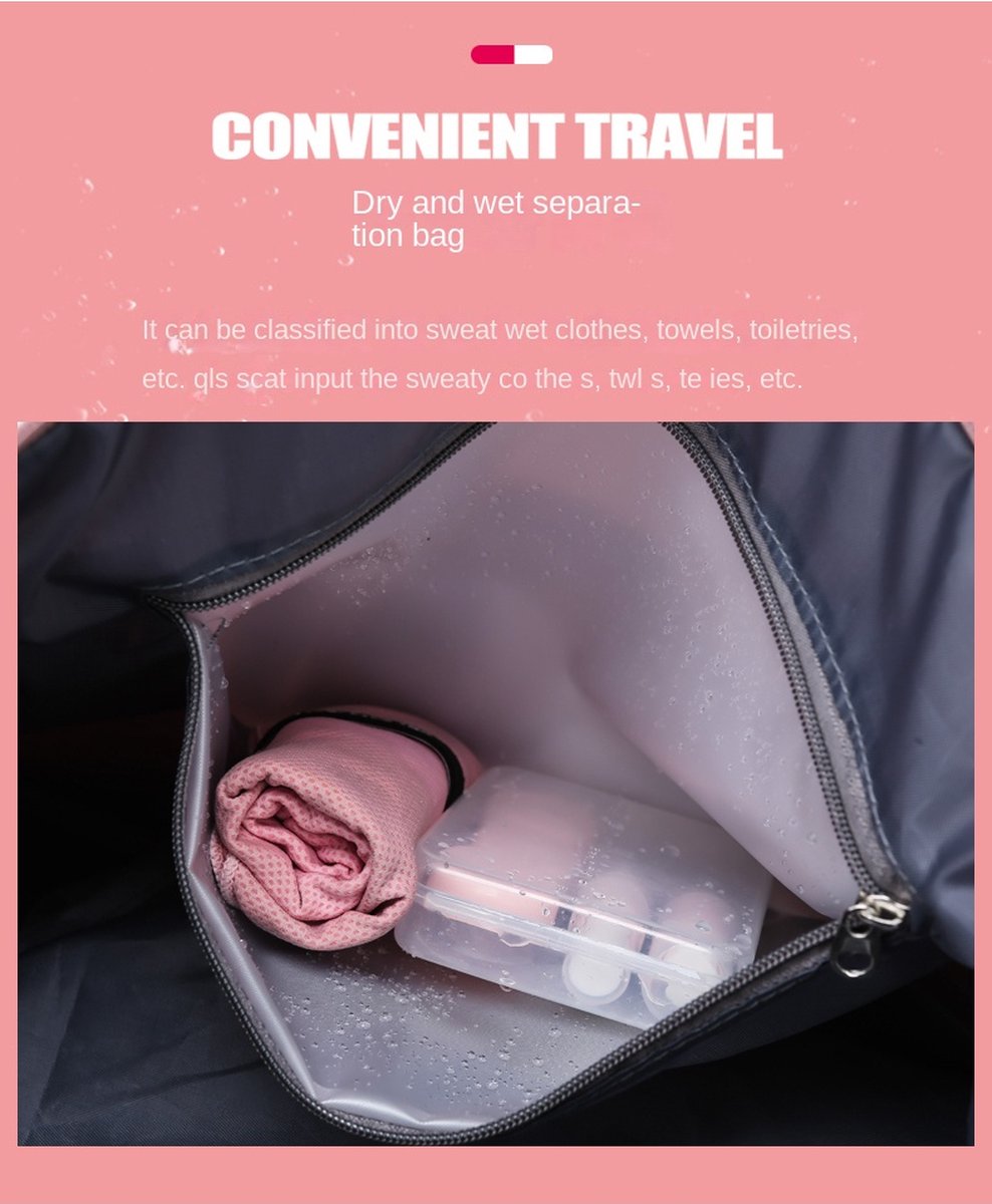 Sporttas Dames en Heren Reistas met Schoenenvak Natte Tas, Weekendtas Fitnesstas Waterdicht Groot Gym Bag Handbagage Travel Bag Boodschappentas Duffelbag voor Sport/Fitness/Outdoor, Lichtblauw thumbnail 2