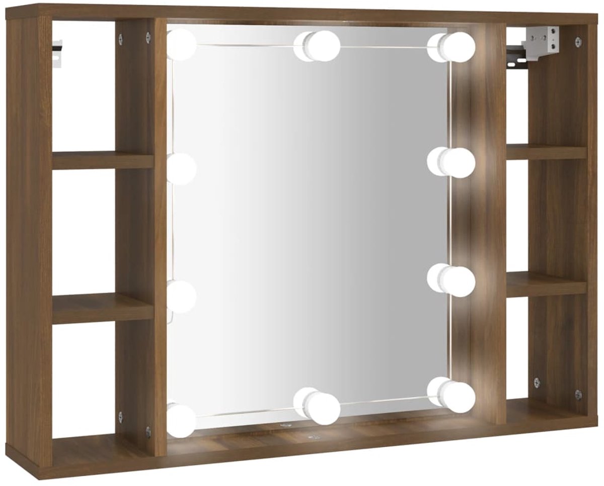 vidaXL - Spiegelkast - met - LED-verlichting - 76x15x55 - cm - bruin - eikenkleur