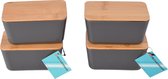 Set van 4 Opbergdozen met Deksel 0.7L - Donkergrijs - Bamboe Deksel - Luchtdicht Snackboxen - 13x8x7cm - Gebruik als Lunchboxen of Keukenorganizer
