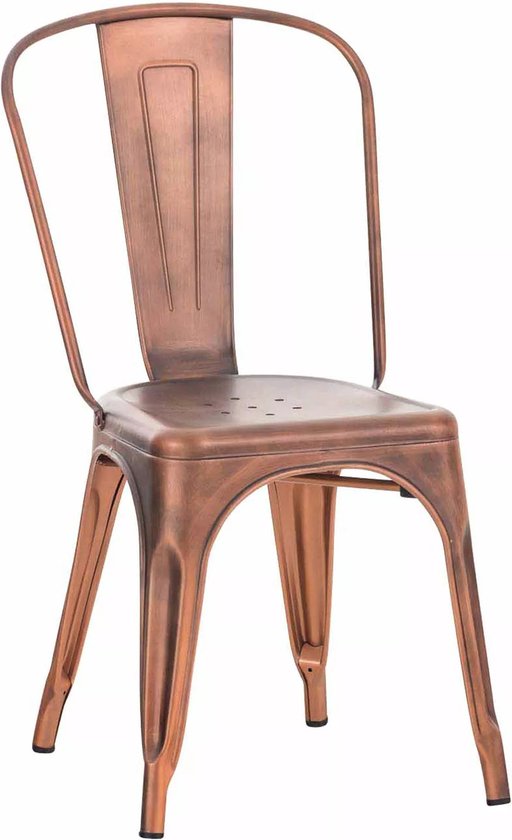 In And OutdoorMatch Chaise industrielle Carissa - Koper - Design rustique - Set de 1 - Structure à 4 pieds - Pour cuisine et bar - Assise en métal