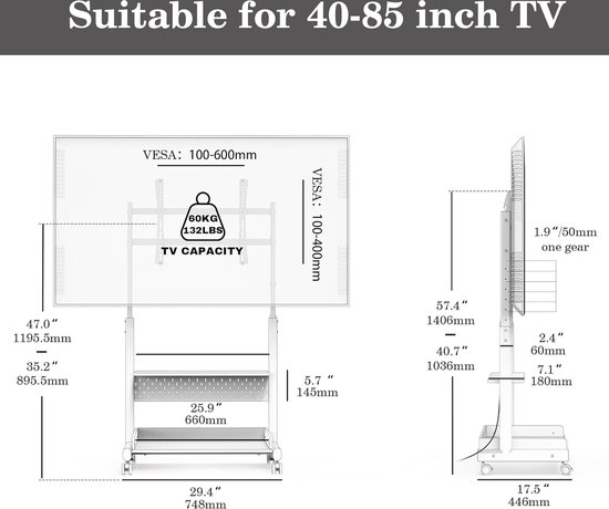 TV-standaard Universeel Statief Houten Tv-standaard Voor 32-65 Inch Tv's, Houdt Maximaal 88 Lbs, Draaibare Vloer Tv-standaard In Hoogte Verstelbare Tv -vloerstandaard TV-beugel TV Stand (Color : White