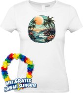 Dames t-shirt Hawaiian Beach | Toppers in Concert 2024 | Club Tropicana | Hawaii Shirt | Ibiza Kleding | Wit Dames | maat S