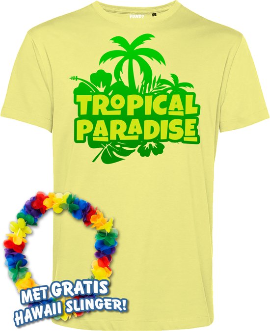 T-shirt Tropical Paradise | Toppers in Concert 2024 | Club Tropicana | Hawaii Shirt | Ibiza Kleding | Lichtgeel | maat L