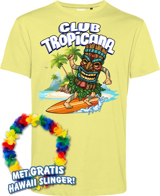 T-shirt Tiki Surfer | Toppers in Concert 2024 | Club Tropicana | Hawaii Shirt | Ibiza Kleding | Lichtgeel | maat S