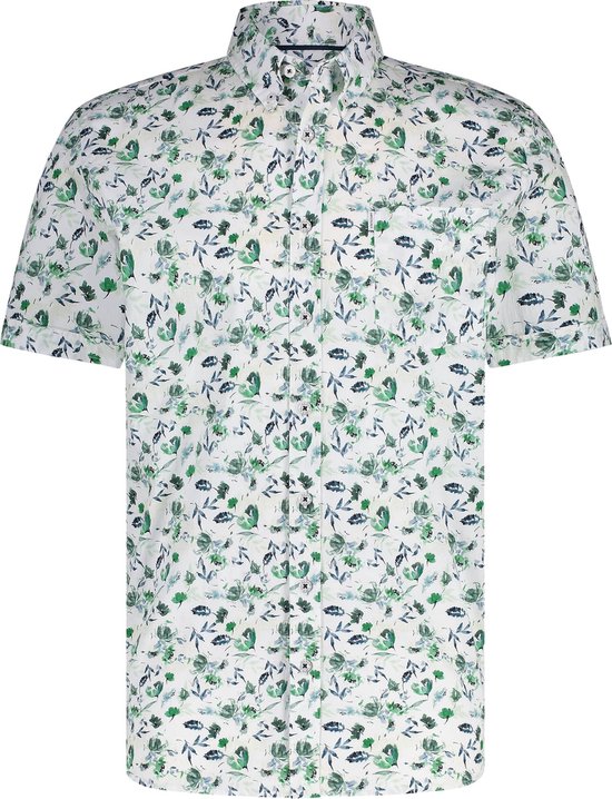 State of Art - Short Sleeve Overhemd Bloemenprint Groen - Heren - Maat XXL - Regular-fit