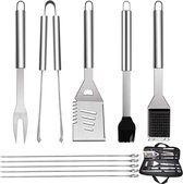 10 stuks roestvrijstalen grillbestek-set, professionele grillbesteksets in draagtas, BBQ grillgereedschap, grillset, gereedschap voor mannen en vrouwen, camping, tuin (6 (35 x 3,5))