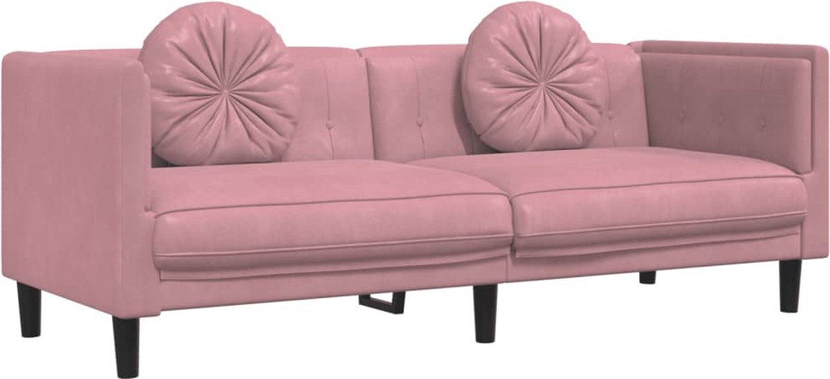 vidaXL Bank - met - kussens - 3-zits - fluweel - roze