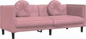 vidaXL - Bank - met - kussens - 3-zits - fluweel - roze