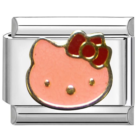 Quiges - Lien - Charm - 9mm - charms - Coloré - Rose - Hello Kitty - Convient pour - Bracelet de nomination - Bracelets à maillons - Bracelet à breloques Italie