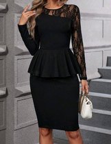 Sexy elegante corrigerende stretch kokerjurk jurk met kant zwart maat M