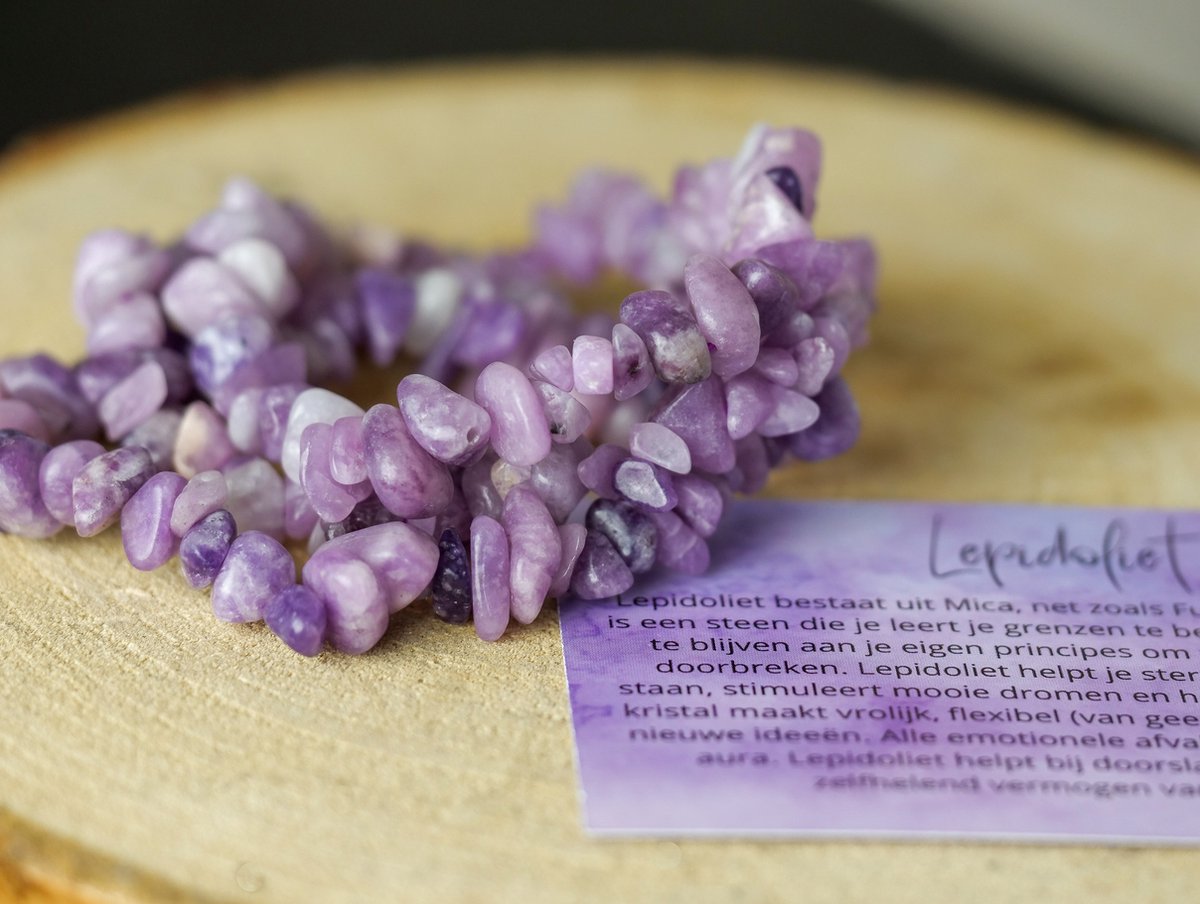Lepidoliet Armband met split steentjes, Chip, edelstenen, edelsteen - Perfect cadeau voor vrouwen- Inclusief uitleg - Spiritueel - Lepidolite - Positieve keuzes - helpt bij verandering - Doelbewust - Stress - Slapen - 100% NATUURLIJK
