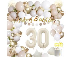 Joya Party® 30 jaar verjaardag feest pakket Beige en Wit | Versiering Ballonnen voor feest 30 jaar | Dertig Versiering | Ballonnen slingers opblaasbare cijfers 30
