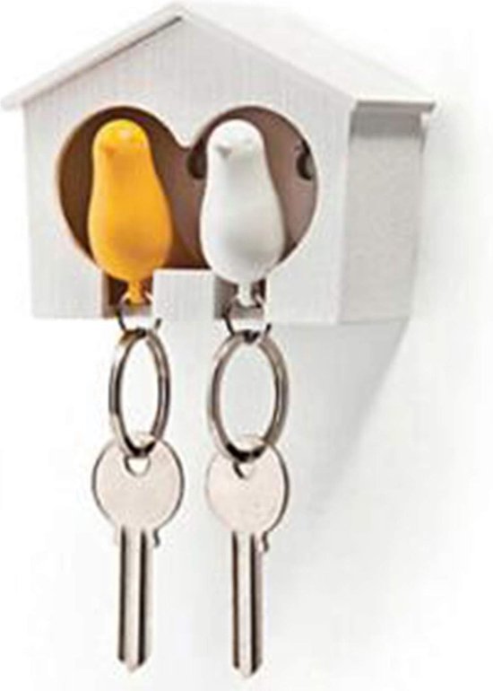 sleutelhanger Nieuwigheid Duo Sparrow Bird House Sleutelhouder & Sparrow Bird Sleutelhanger (gele en witte vogel), Geel