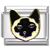 Quiges - Schakel - Bedel - 9mm - charms - Kleurrijk - Siamese kat - Geschikt voor - Nomination- armband - Schakelarmband - italy bedels armband