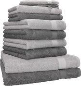 10 stuks. Handdoekenset PREMIUM 100% katoen 2 badhanddoeken 4 handdoeken 2 gastendoekjes 2 washandjes, kleur antracietgrijs & zilvergrijs
