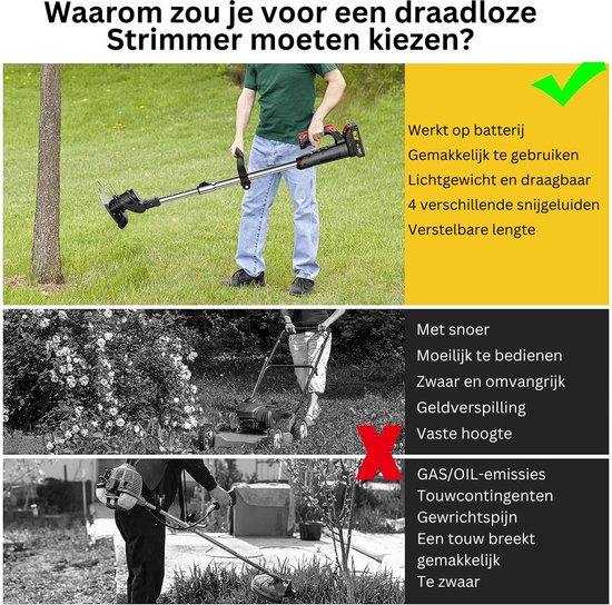 Zweefmaaier - Bosmaaier Electrisch - Grastrimmer met Accu - Grasmaaier - Handmaaier met Wielen - Zwart van Merkloos	 — afbeelding 4