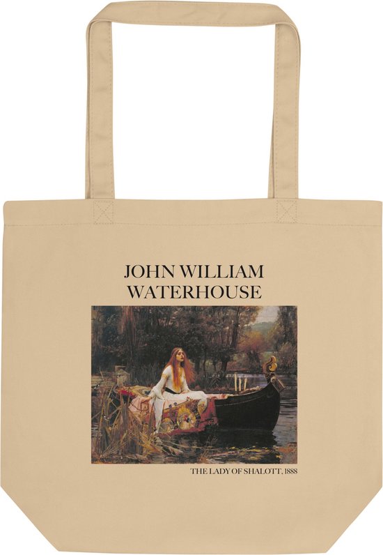 John William Waterhouse 'De dame van Shalott' ("The Lady of Shalott") Beroemde Schilderij Tote Bag | 100% Katoenen Tas | Kunst Tote Bag | Naturel