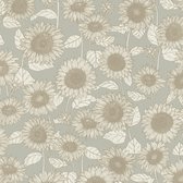 Papier peint Fleurs Profhome 376852-GU papier peint intissé lisse avec motif floral brillant beige gris blanc crème 5,33 m2