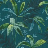 Natuur behang Profhome 377044-GU vliesbehang glad met bloemmotief mat blauw groen 5,33 m2