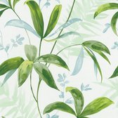 Natuur behang Profhome 377041-GU vliesbehang glad met bloemmotief mat groen wit 5,33 m2