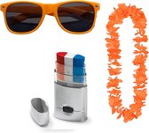 Oranje Feestpakket - Oranje Bril - Oranje Hawaii Krans - Schminkstick rood / wit / blauw voor Koningsdag - EK - WK - Olympische Spelen