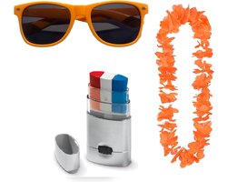 Oranje Feestpakket - Oranje Bril - Oranje Hawaii Krans - Schminkstick rood / wit / blauw voor Koningsdag - EK - WK - Olympische Spelen