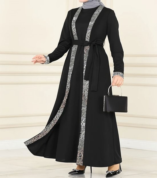 Belle robe caftan noire longue robe de soirée de gala robe marocaine turque arabe dames taille XXL