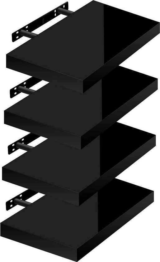 Rootz Set van 4 Wandplanken - Displayplanken - Opbergrekken - Duurzaam MDF en PVC fineer - Eenvoudige installatie - Vochtbestendig - Ondersteunt tot 15 kg - 40x22,9x3,8cm
