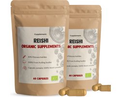 Cupplement Reishi Capsules 500 mg Biologisch Combideal 2x 60 Vegan Capsules - Biologische Paddenstoel – Immuunsysteem, Ontspanning, Slaap & Vitaliteit – Zonder Toevoegingen – Laboratoriumgetest – Past Door Brievenbus – Geen Poeder of Extract –