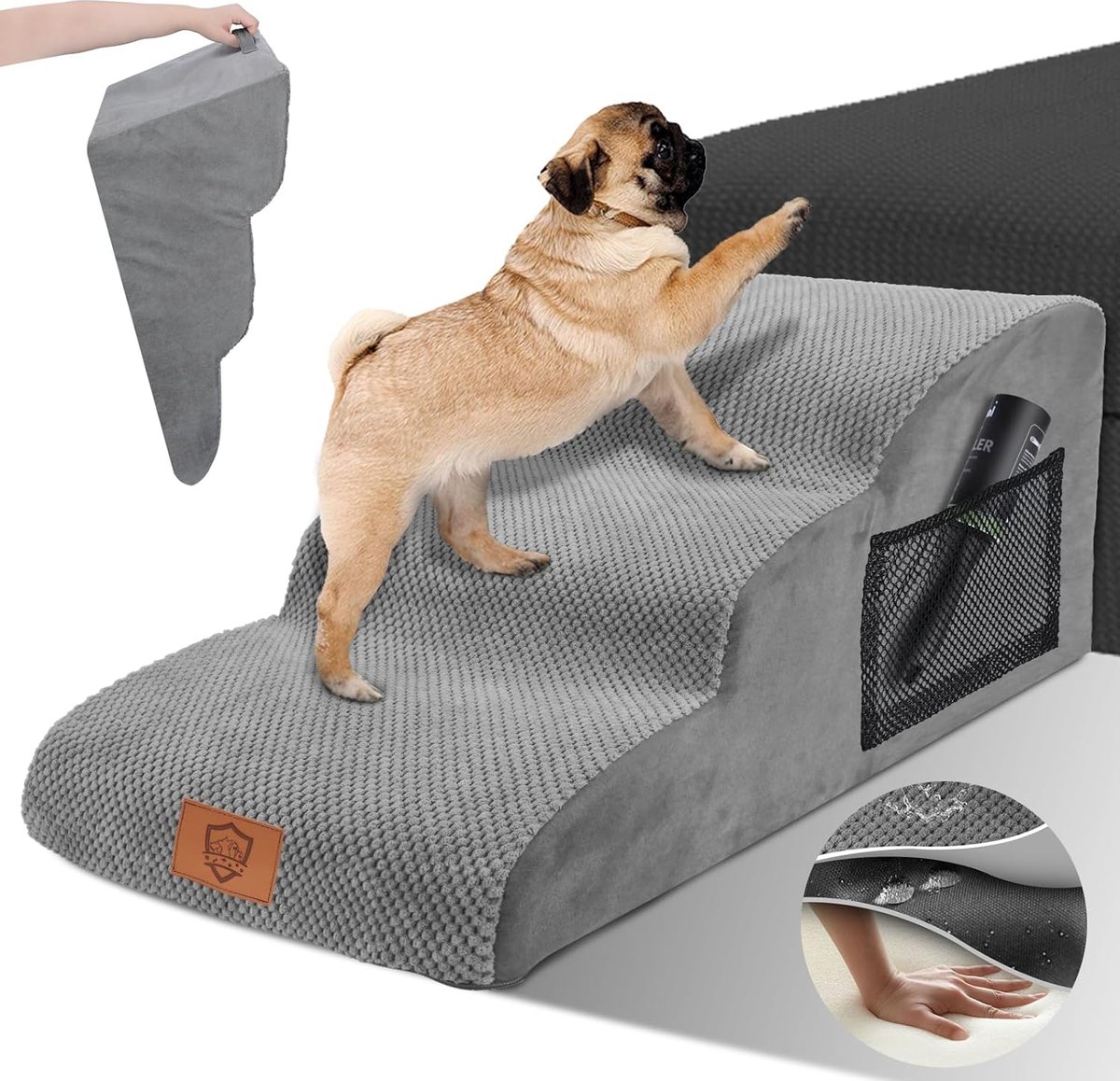 Waterdichte hondentrap, afneembare hondentrap voor kleine honden, wasbaar, draagbaar, ladder, huisdiertrap voor bank, bed, kattentrap van spons, 1 pluisrol