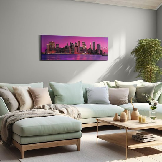 Artaza Peinture sur toile Image d'un Skyline de ville au coucher du soleil – 90 x 30 – Décoration murale – Photo sur toile – Impression sur toile