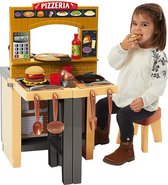 2-in-1 speelkeuken Pizzeria – variabele kinderkeuken met restaurant-flair incl. kruk keukenaccessoires hamburgers pizza voor kinderen vanaf 18 maanden