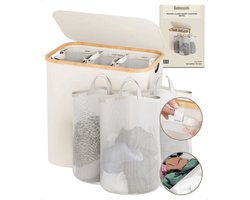 Bellettini® Opvouwbare Wasmand met Deksel - 3 Compartimenten - 600D Oxford Materiaal Wassorteerder - 148 Liter - Beige